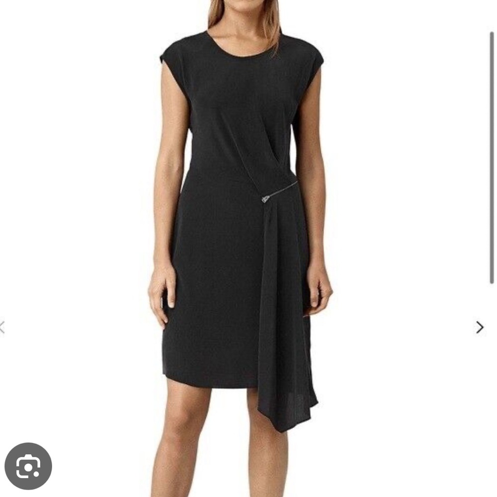 All saints dark kado navy silk side zipper dress size 8